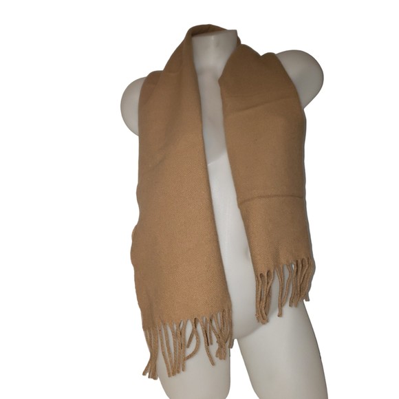 100% LAMBSWOOL Tan Fringed Scarf - Picture 1 of 5